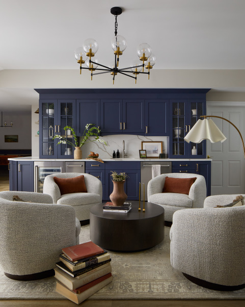 Theo and Co Design worked with a Maryland general contractor on this space with a kitchen and seating area